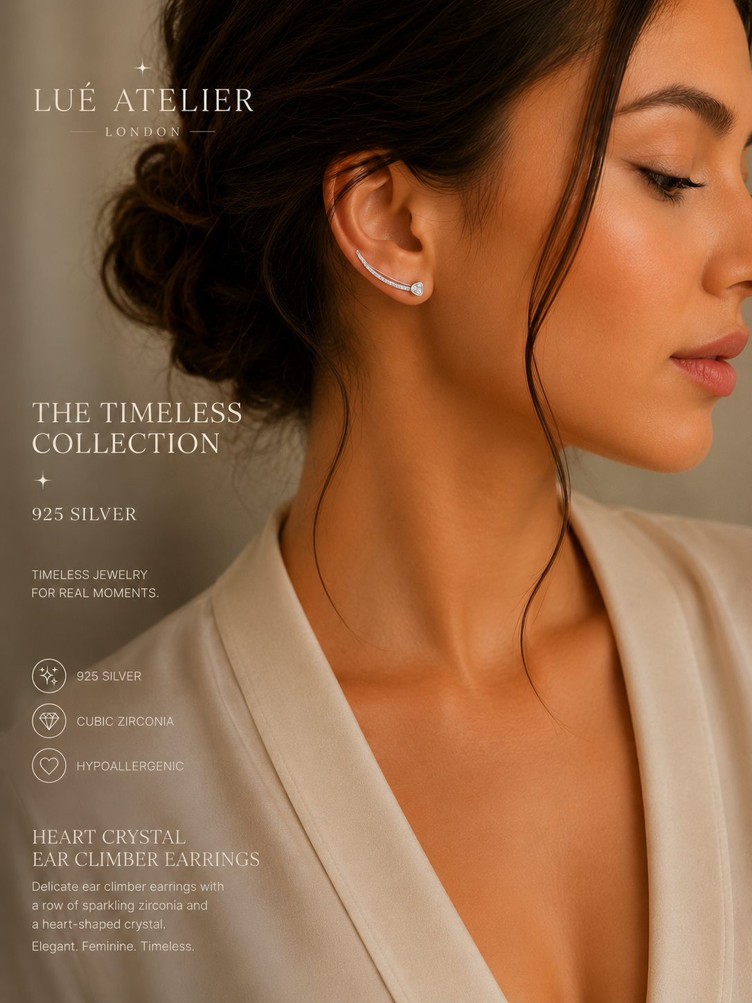 Heart Crystal Ear Climber Earrings