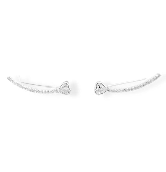 Heart Crystal Ear Climber Earrings