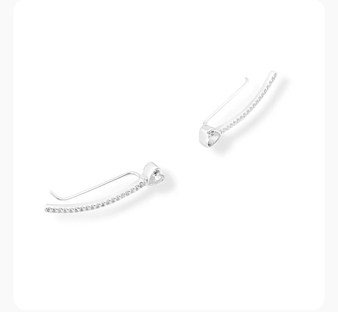 Heart Crystal Ear Climber Earrings
