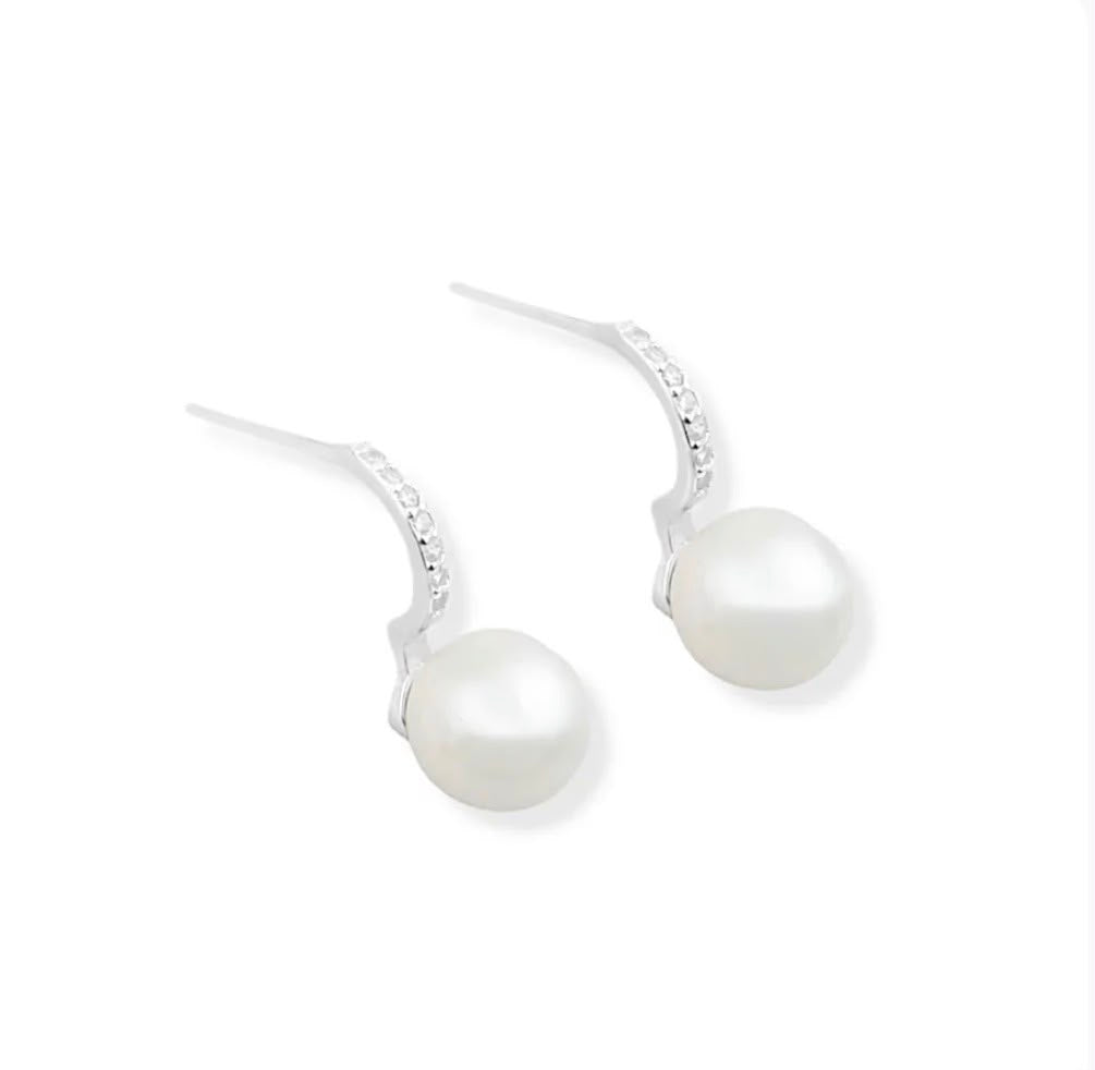 Pearl Pavé Huggie Earrings