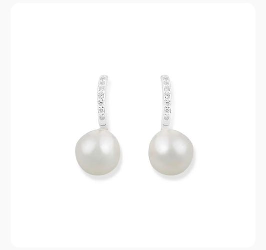 Pearl Pavé Huggie Earrings